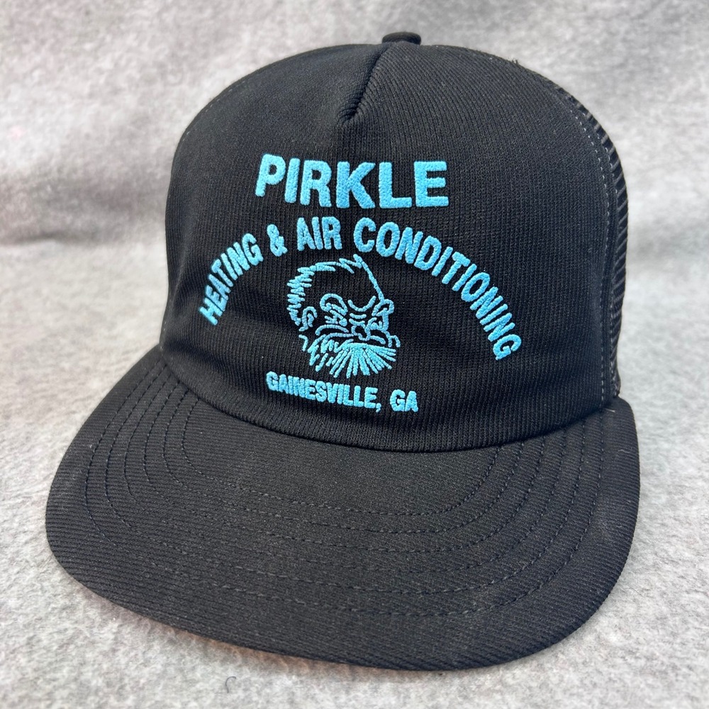 Pirkle Heating & Air Conditioning Mens Black Trucker Hat Vintage USAOS